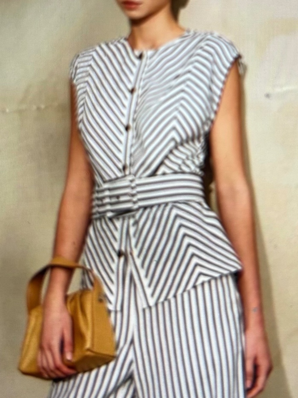 NWT Small Commense Black and White Striped Belted Top